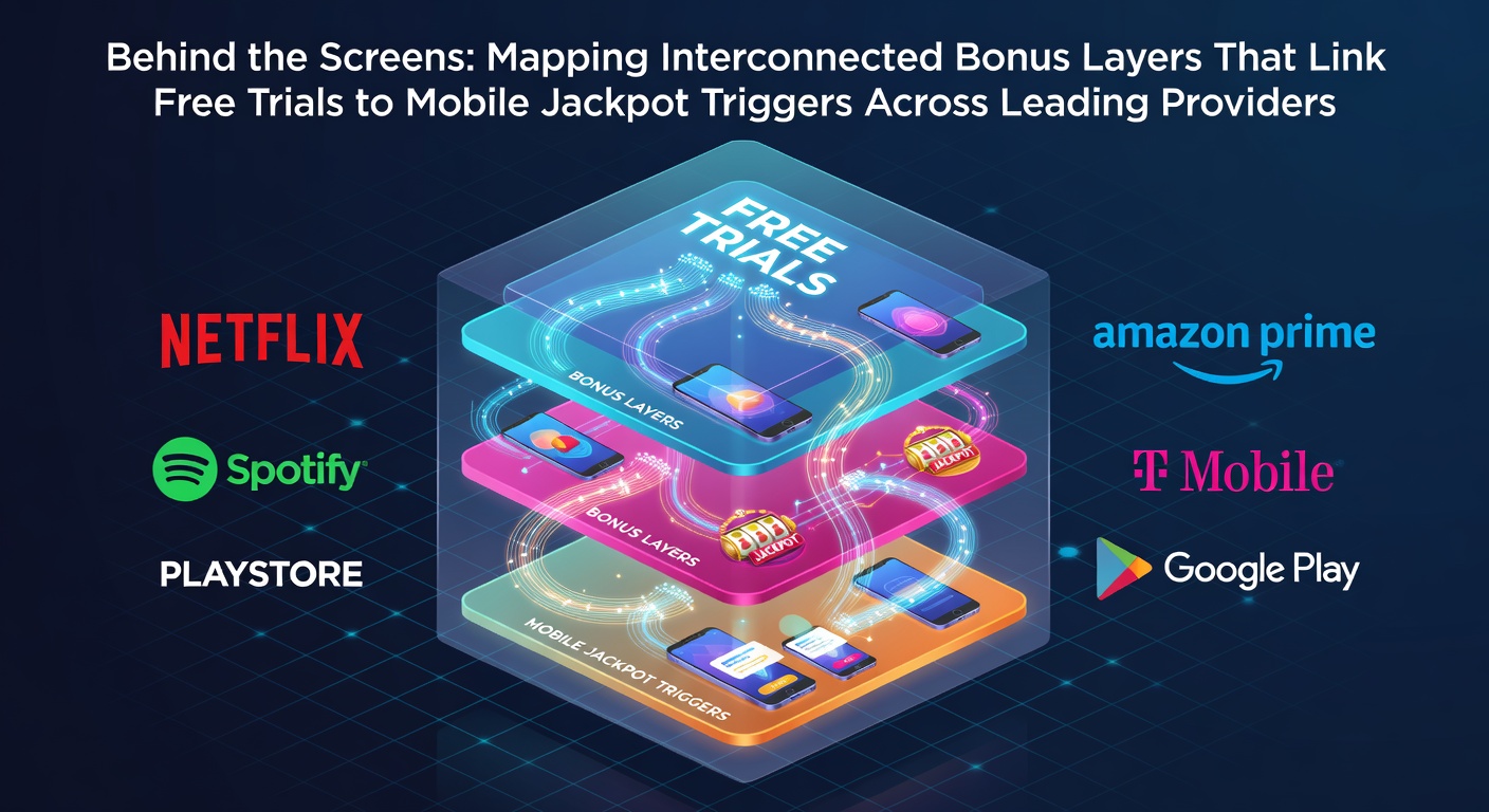 Network diagram showing interconnected bonus layers linking free trial modes to mobile jackpot triggers across slot providers