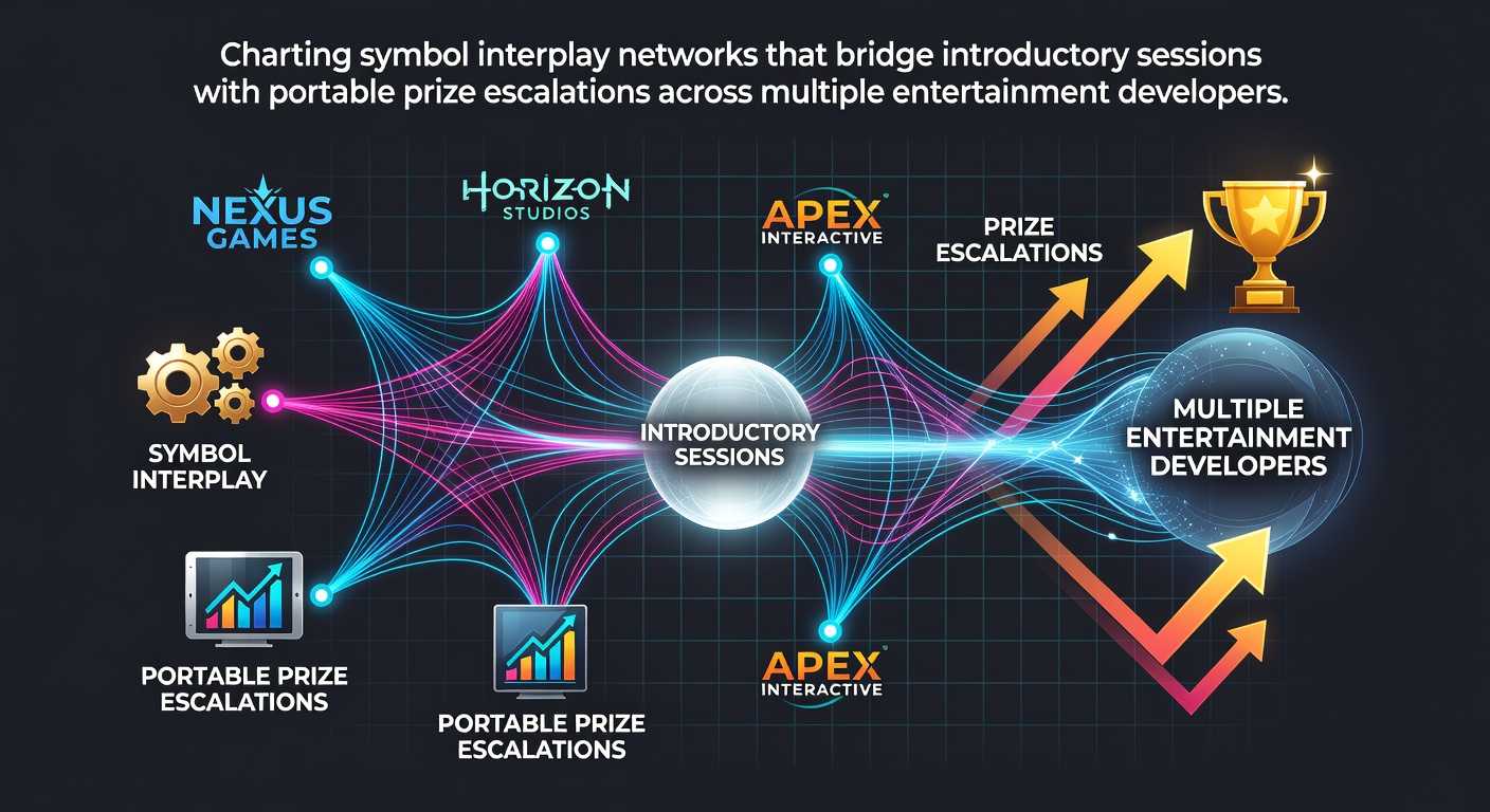 Diagram showing interconnected symbol networks in gaming interfaces linking demo modes to mobile prize features