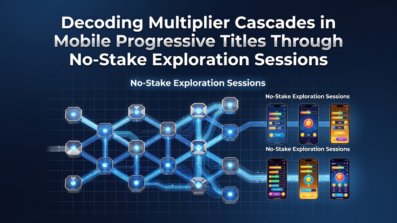 Mobile device displaying a progressive slot game with cascading multipliers during a free exploration session