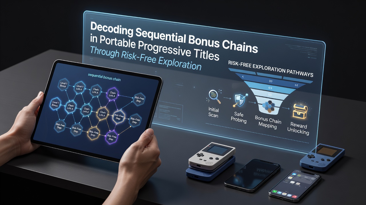 Mobile progressive slot interface showing chained bonus indicators on a tablet screen during demo mode