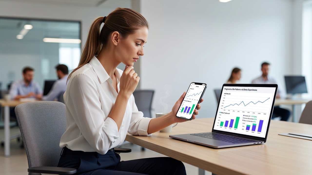 Analytics dashboard showing progressive win frequency charts from mobile demo sessions