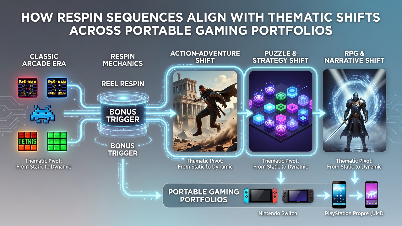 Portable device displaying thematic transitions during respin bonus rounds in slot games