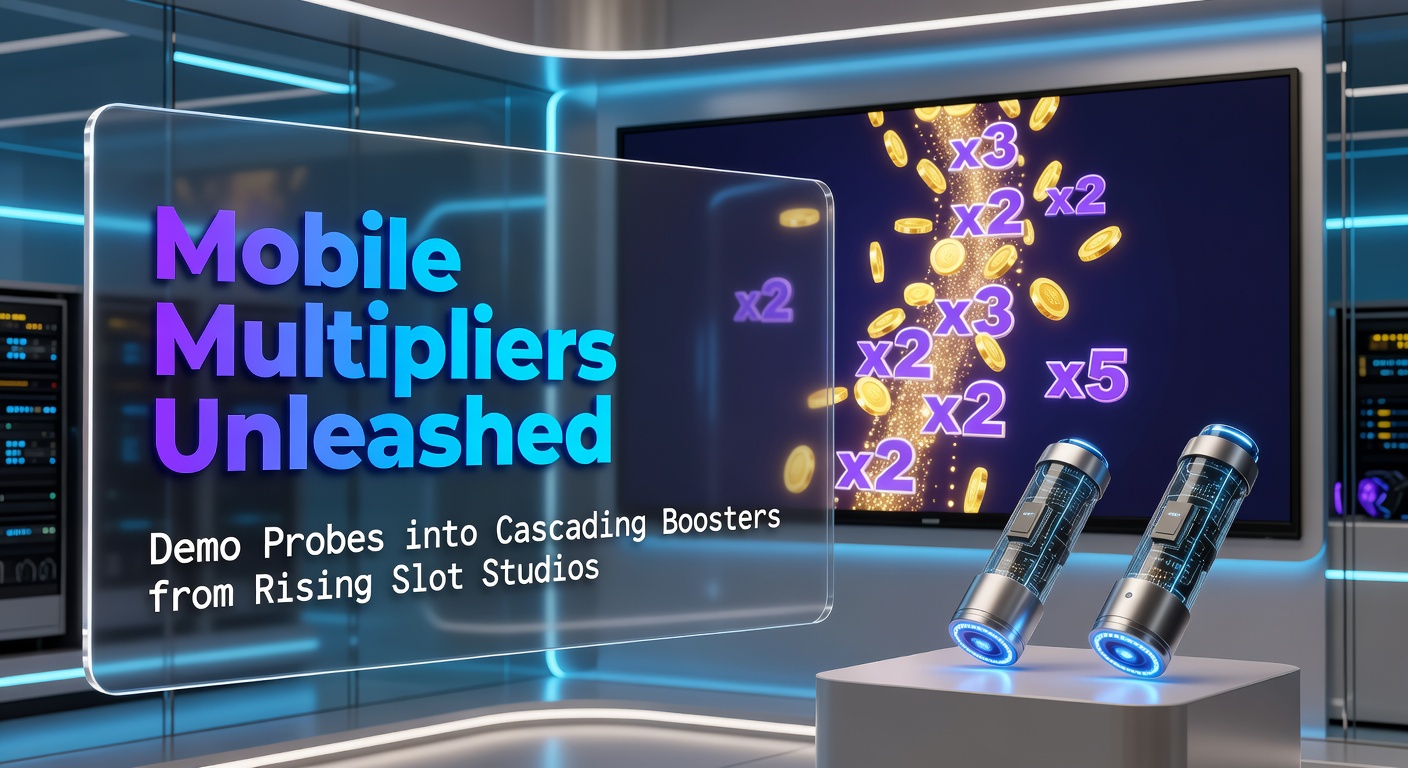 Vibrant mobile slot screen showing cascading reels with glowing multiplier boosters activating during a winning spin