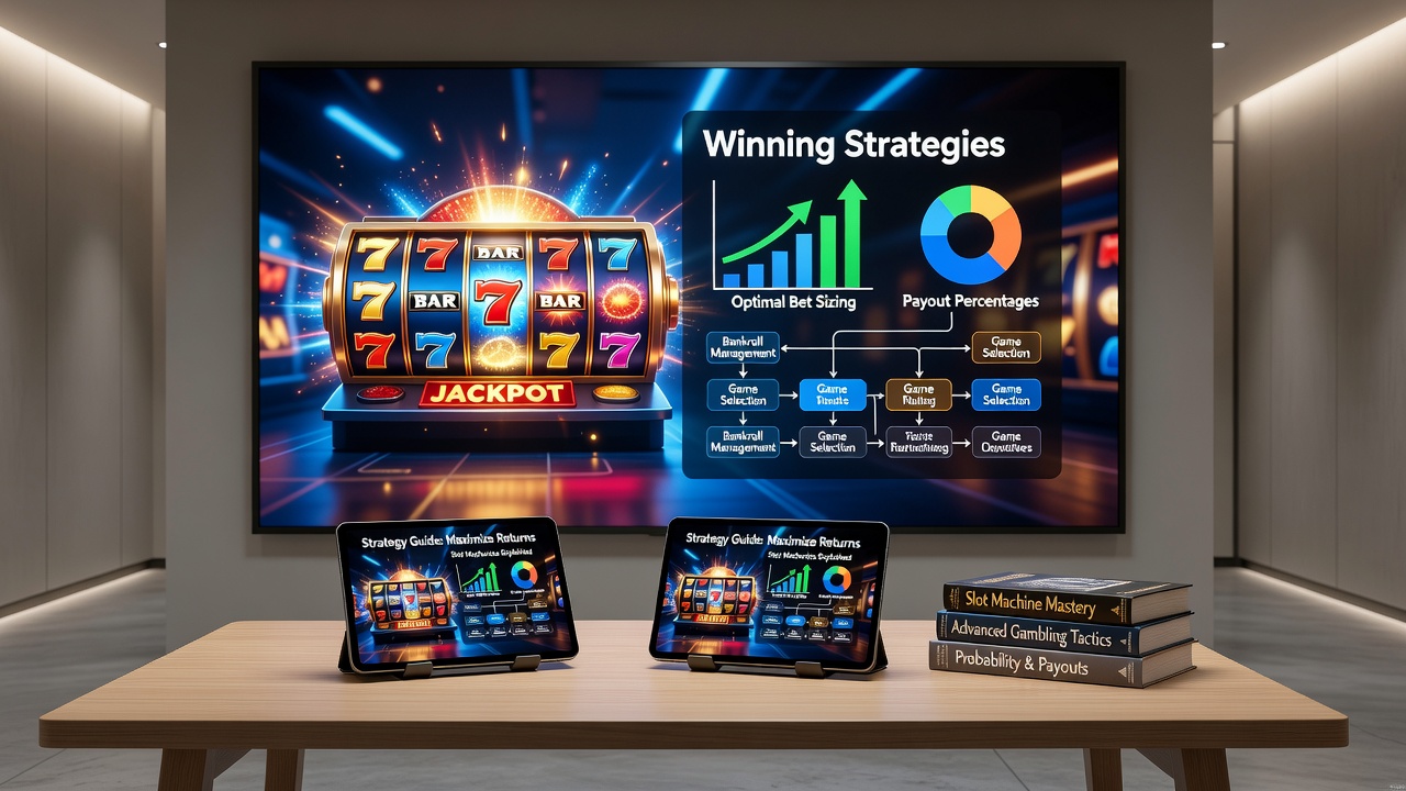 Player reviewing slot game statistics and paytable information on a tablet device